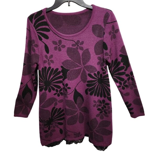 Purple Tunic Top Sweter Long Sleeve With Lace Hem Cashmere And Wool Blend Size L - Picture 4 of 10